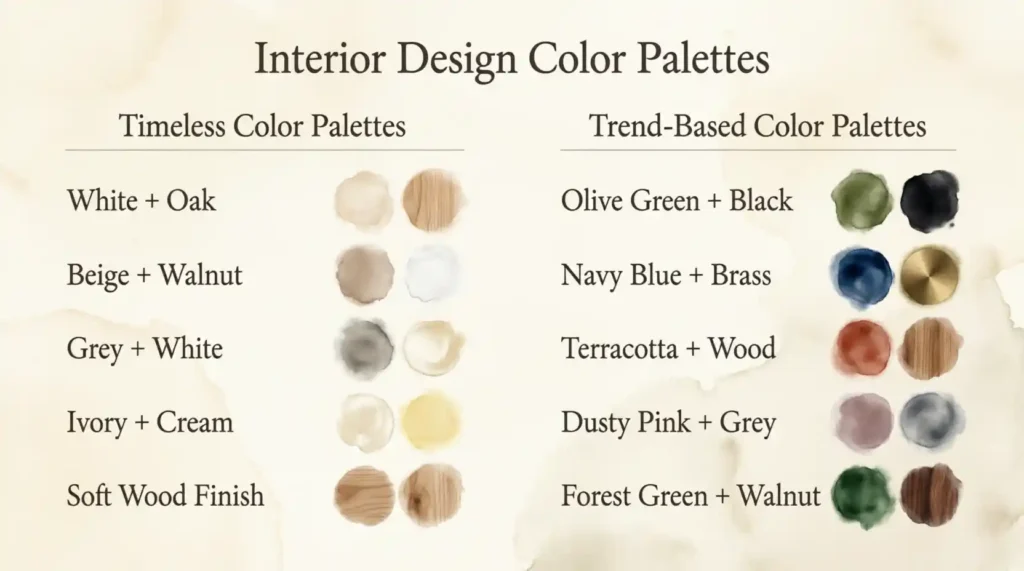 Color Combination Best For Style White + Oak Small Bedrooms Scandinavian Grey + White Modern Homes Minimalist Beige + Walnut Family Bedrooms Contemporary Matte Black + Wood Luxury Interiors Premium Sage Green + Oak Nature Inspired Rooms Modern Organic