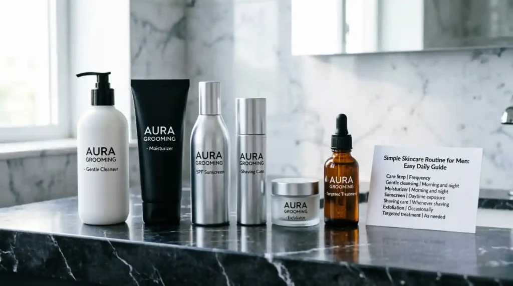 Care Step Frequency Gentle cleansing Morning and night Moisturizer Morning and night Sunscreen Daytime exposure Shaving care Whenever shaving Exfoliation Occasionally, according to product directions Targeted treatment According to product directions