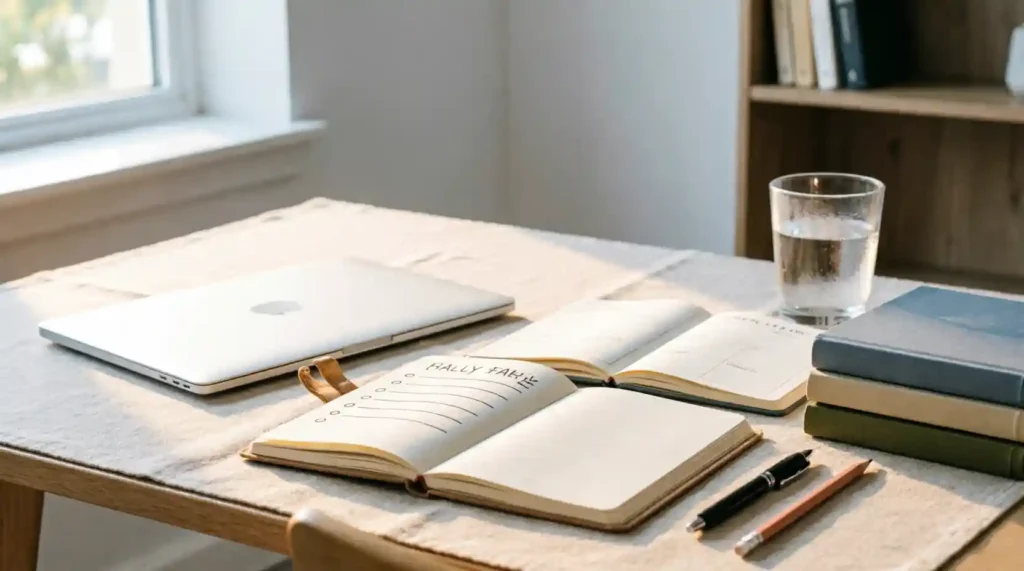 Daily study planner and organised workspace for girls