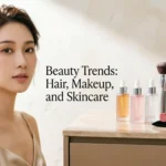 Beauty trends featuring skincare, makeup, and hairstyling.