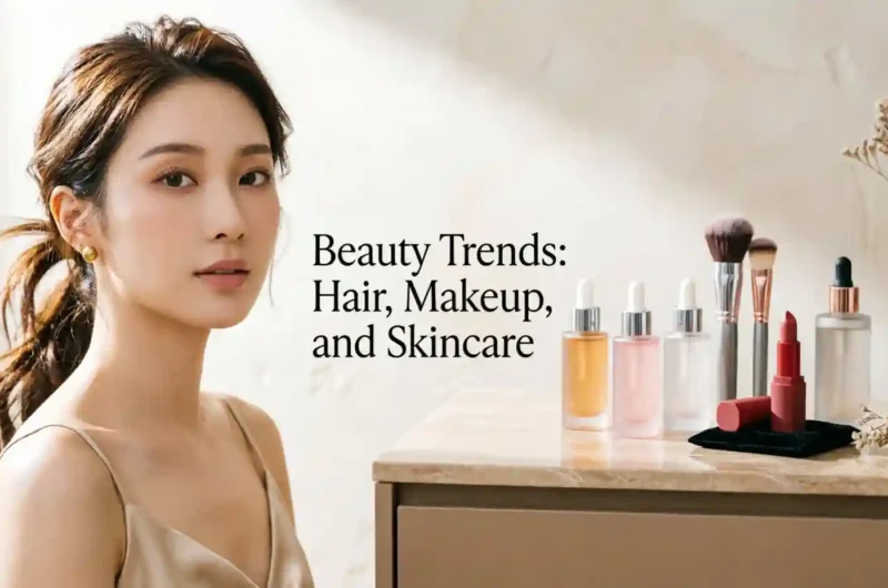 Beauty trends featuring skincare, makeup, and hairstyling.