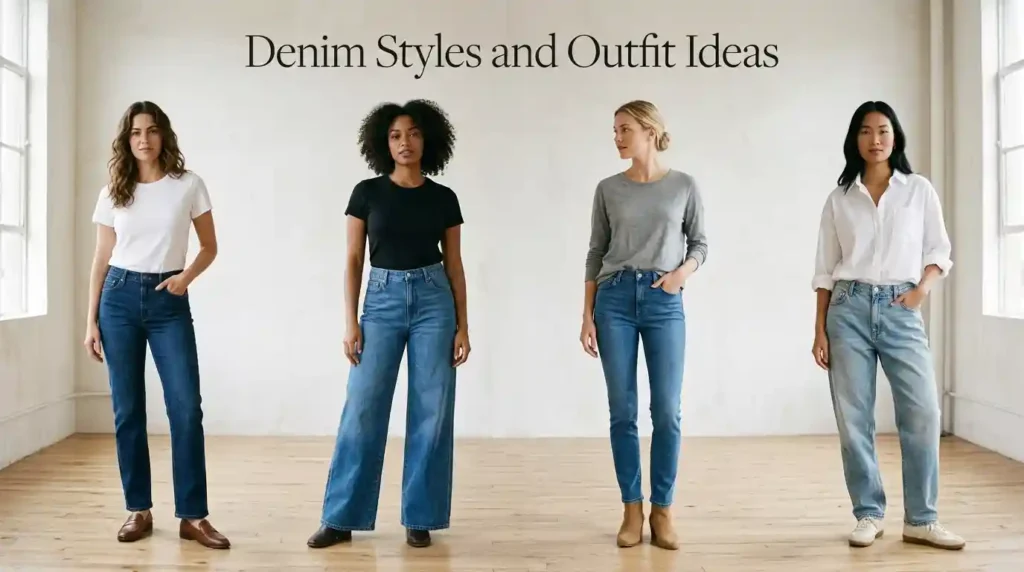 Different denim fits and outfit ideas for everyday fashion.