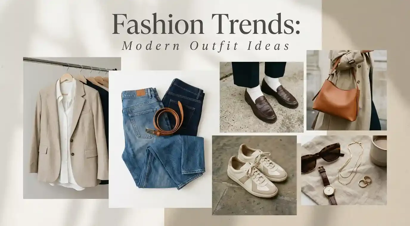 Fashion trends featuring denim, footwear, and modern outfit essentials