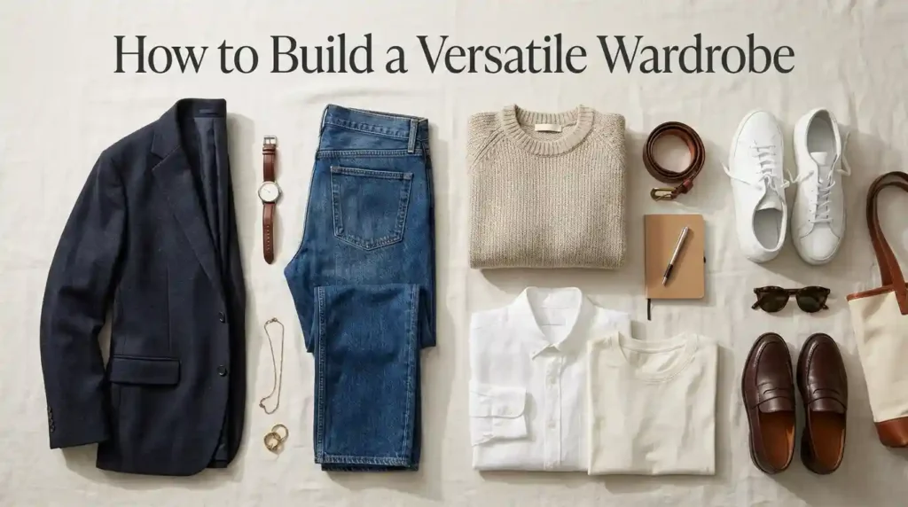 Versatile wardrobe essentials for creating modern outfits on a budget.