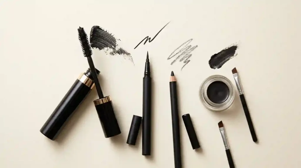Mascara and eyeliner products for defined lashes and precise eye makeup.